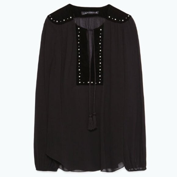 Zara Tops - Zara Black Sheer Velvet Blouse Top Shirt